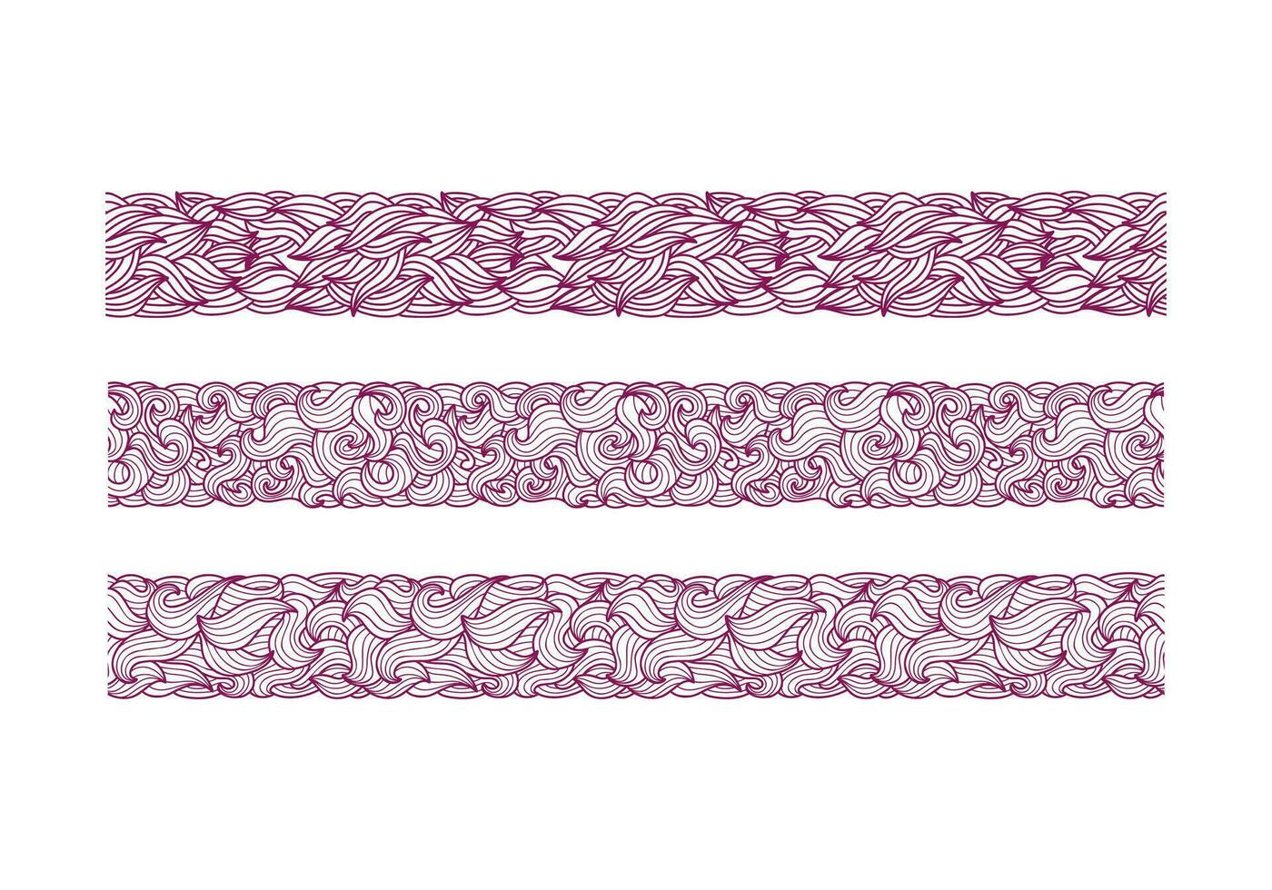 set of tangle wavy hair seamless pattern border. curly line hair pattern border vector decoration