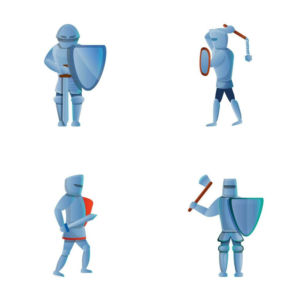 medieval Caballero íconos conjunto dibujos animados vector. medieval héroe en armadura vector