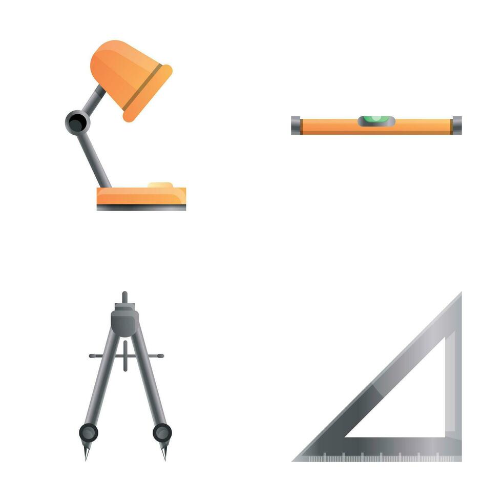 Engineer equipment icons set cartoon vector. Measuring and drawing tool vector