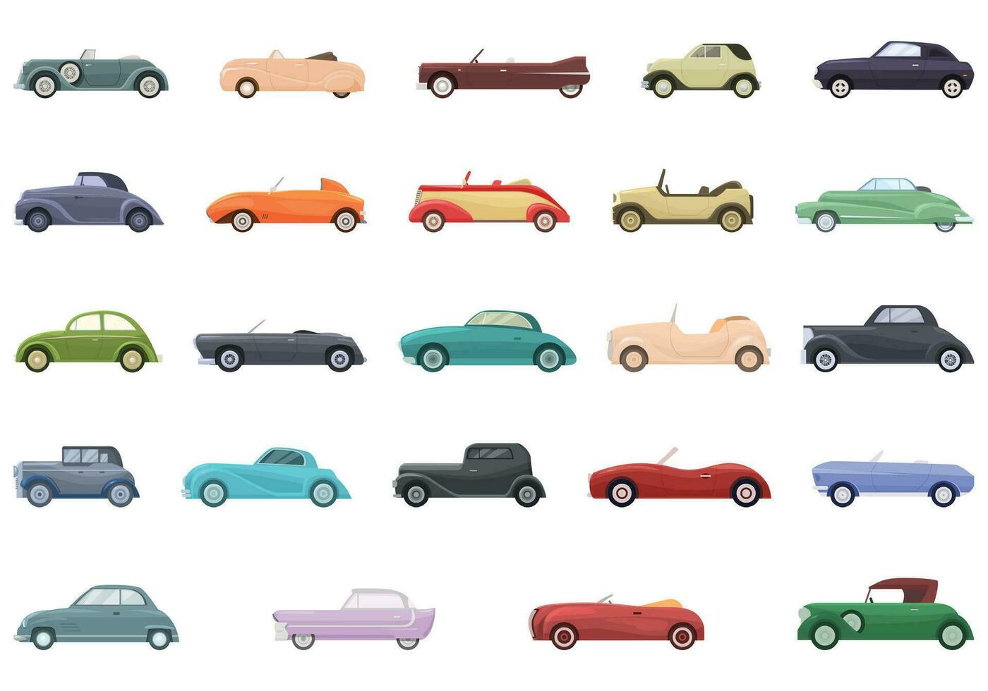 Vintage car rental icons set cartoon vector. Classic auto vector