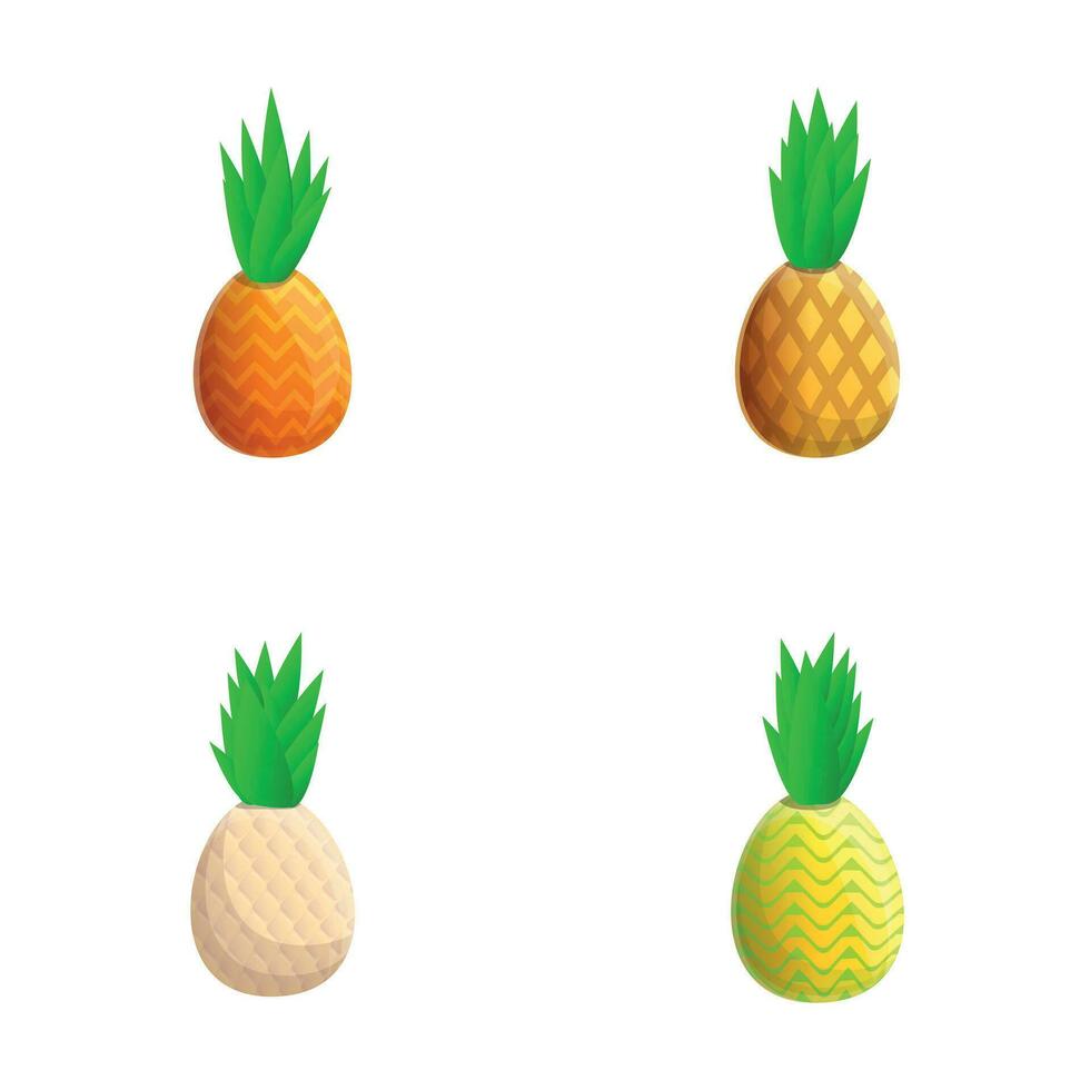 Pineapple icons set cartoon vector. Ripe exotic fruit vector