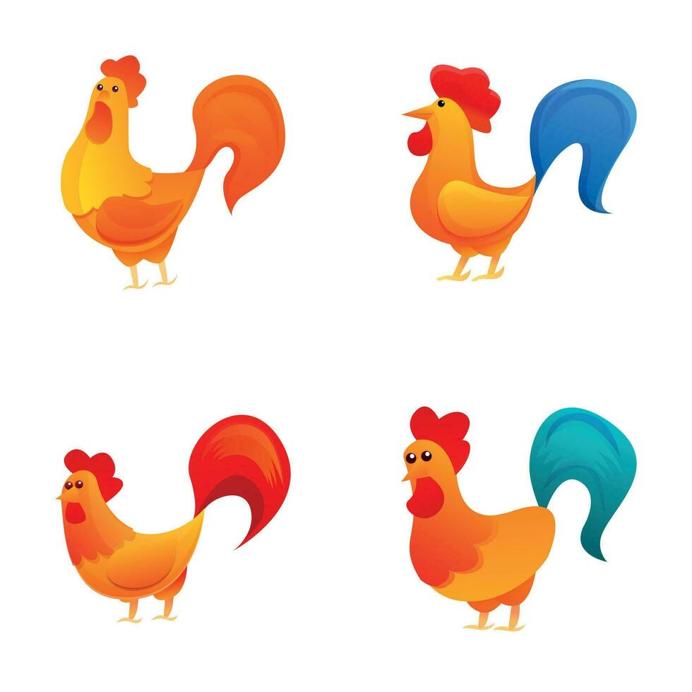 gallo íconos conjunto dibujos animados vector. Doméstico pájaro vector