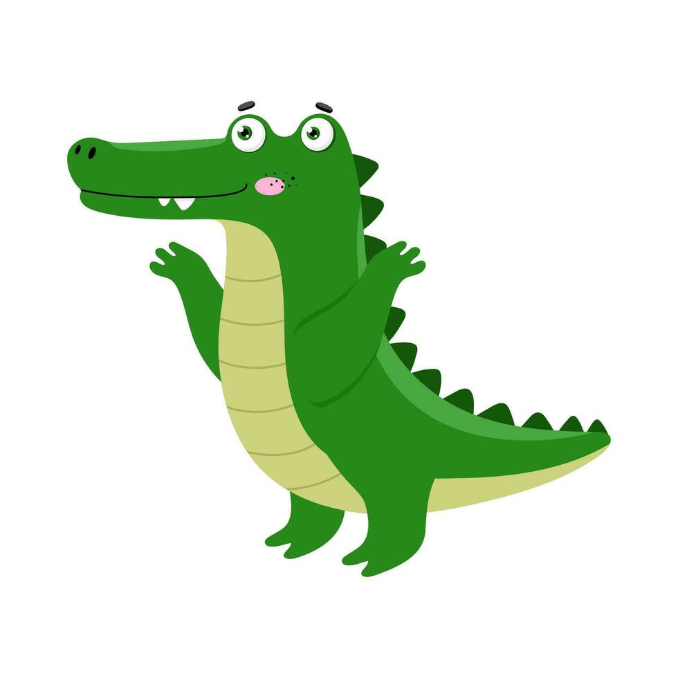 Cute Crocodile. Cartoon Style Vector Illustration. Young green crocodile on a white background.