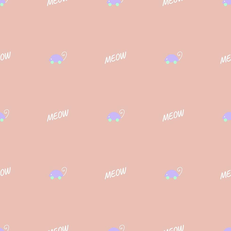 Hand drawn vector seamless pattern of funny cartoon mouse toy and meow