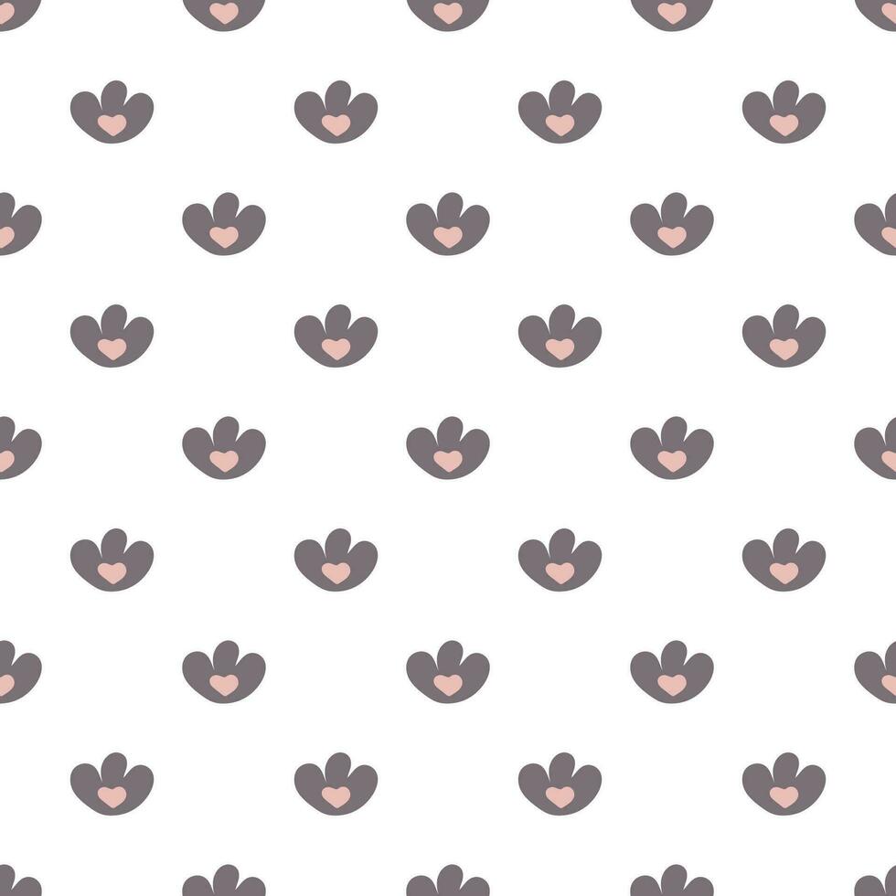 Hand drawn cat vector seamless pattern of funny cartoon cat's paw and hearts