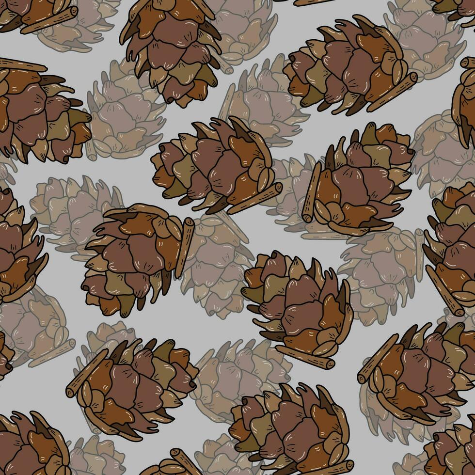 Pine cone seamless pattern. Botanical hand drawn vector background.