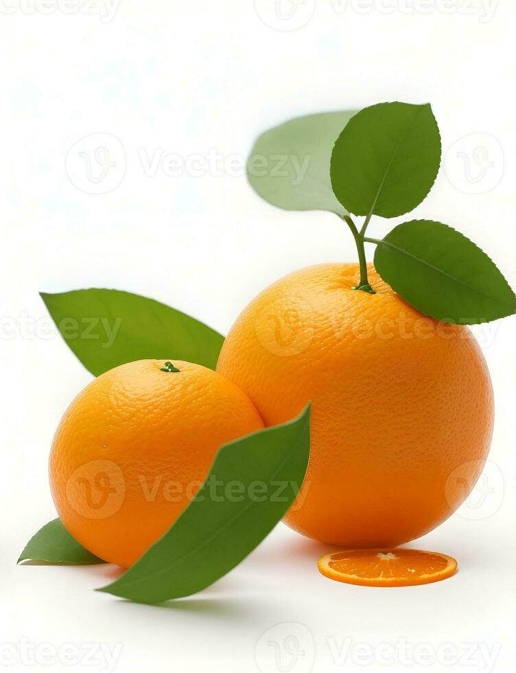 Ripe orange isolated with leaf on a white background Clipping Path by ai generated. photo