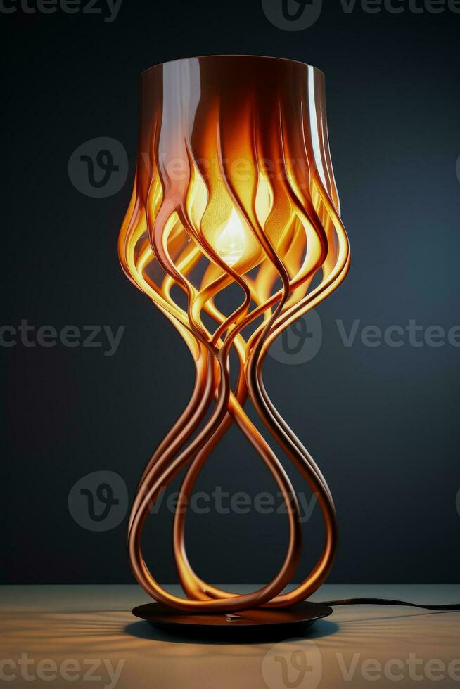 Trendy copper wire table lamp casting subtle shadows isolated on a gradient background photo
