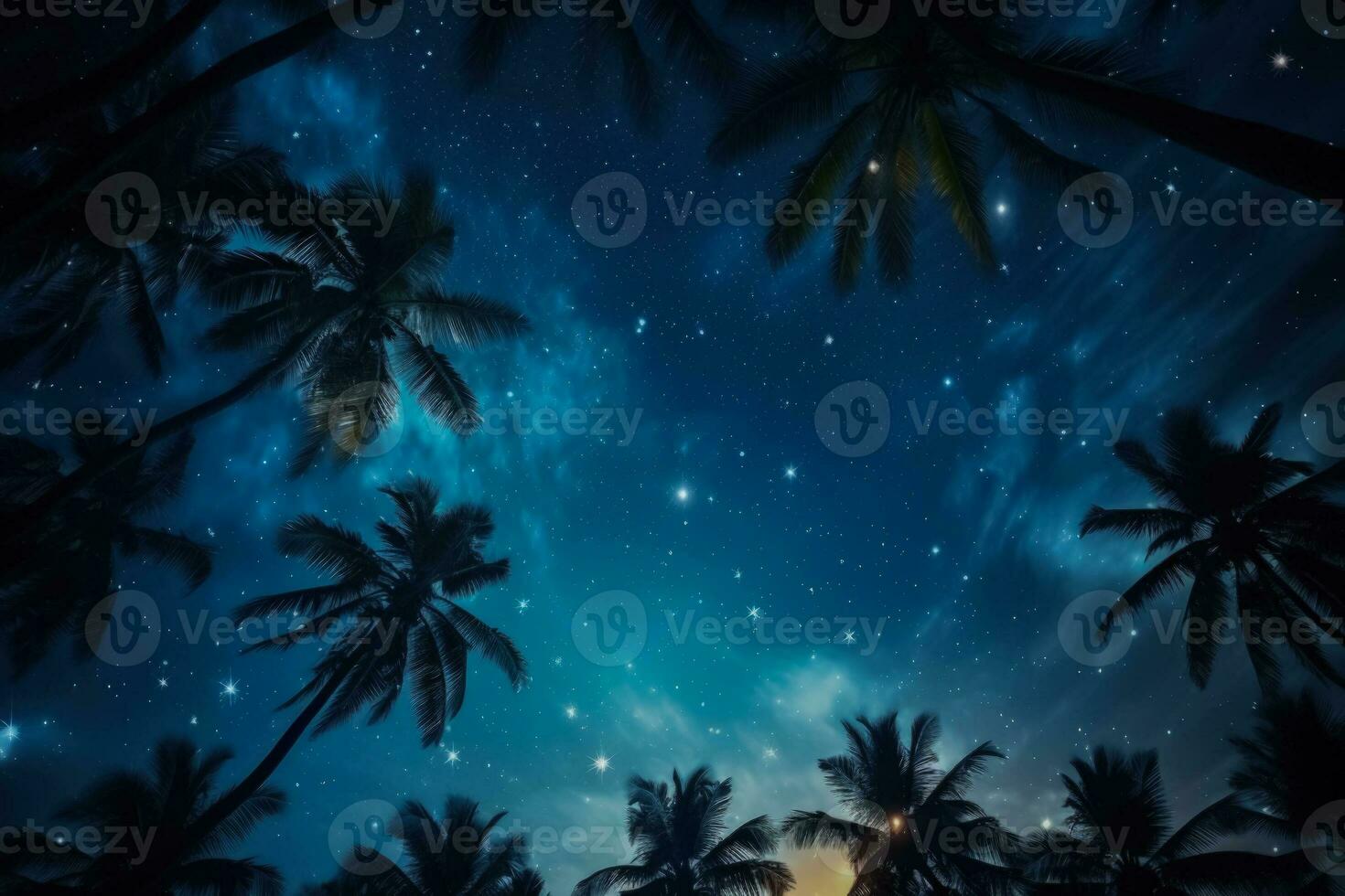 Starry night sky on New Years Eve in a tropical location background with empty space for text photo