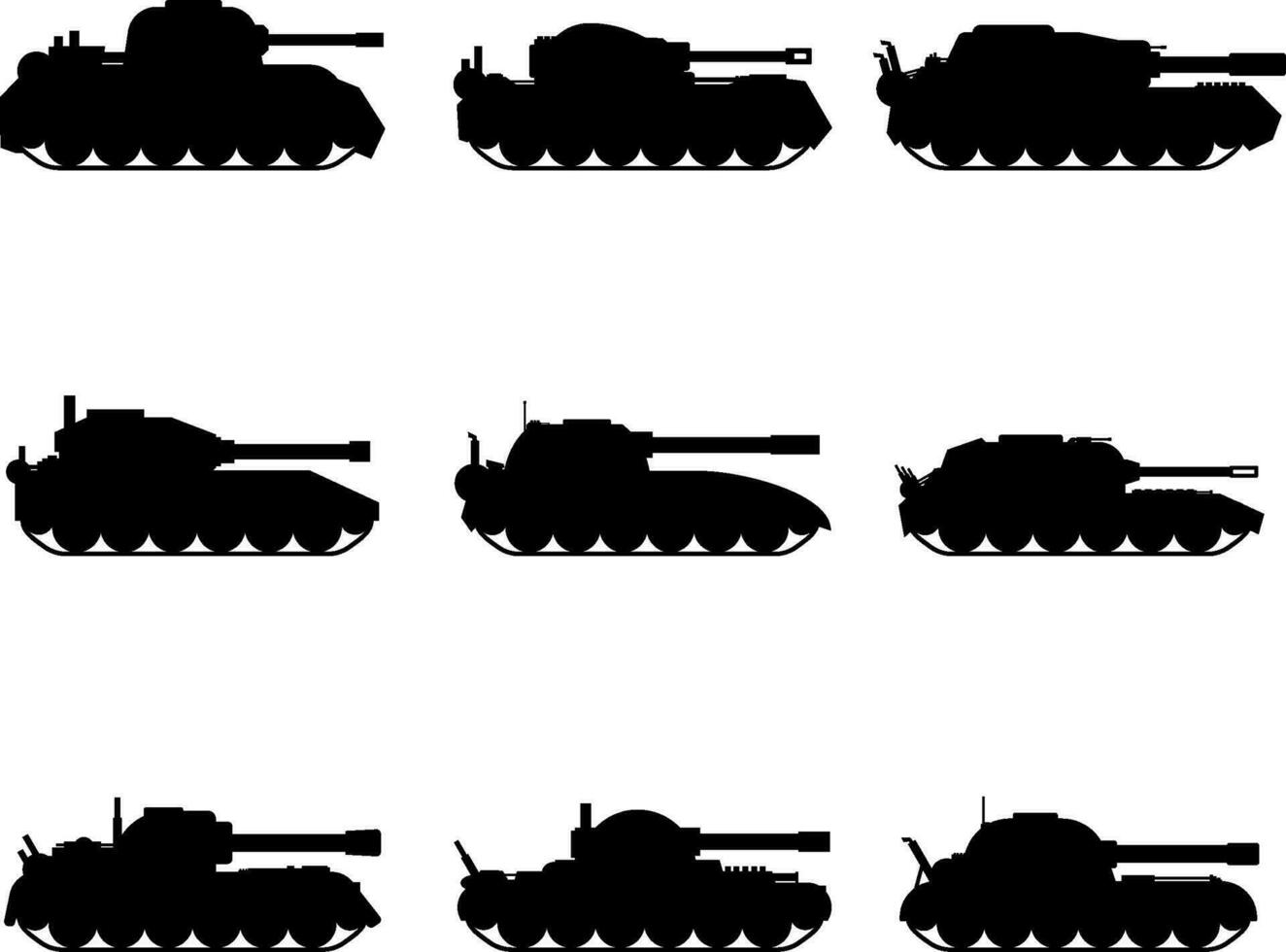 tanque icono colocar. militar vehículo gráfico recursos para icono, símbolo, o signo. vector icono de militar tanque para diseño de militar, guerra o conflicto