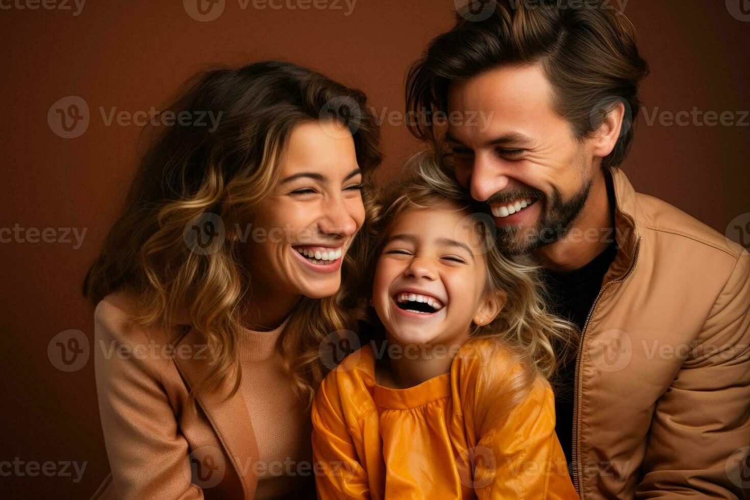 A young patient laughing with family isolated on a warm gradient background photo