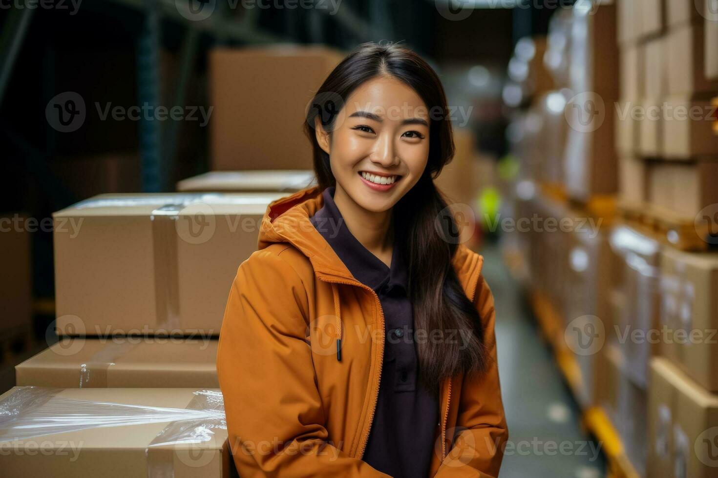 de emprendedor asiático mujer cheques en línea pedidos paquetes y buques productos foto