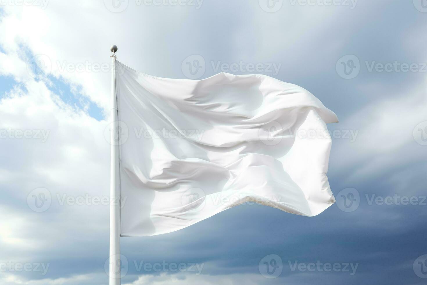 A fluttering white surrender flag against a stormy sky isolated on a white background photo