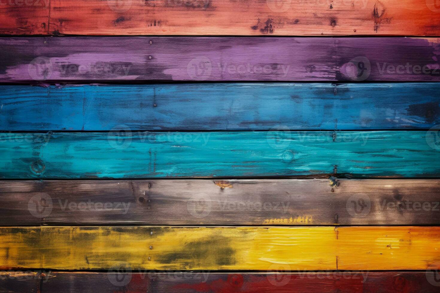 Old rustic abstract painted wooden wall table floor texture with rainbow LGBT painting colors seamless pattern photo