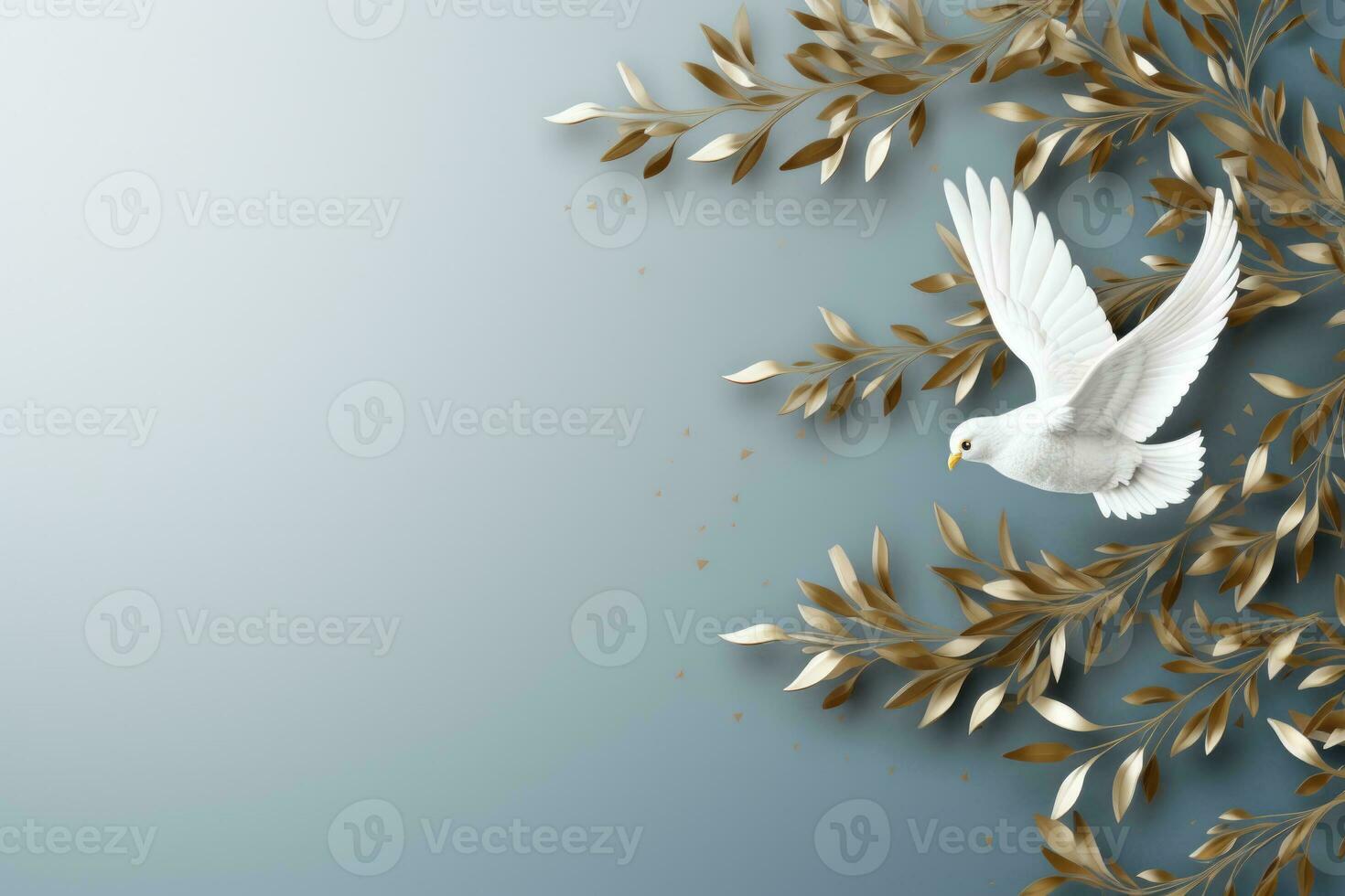 Symbolic dove and olive branch Human Rights Day background with empty space for text photo