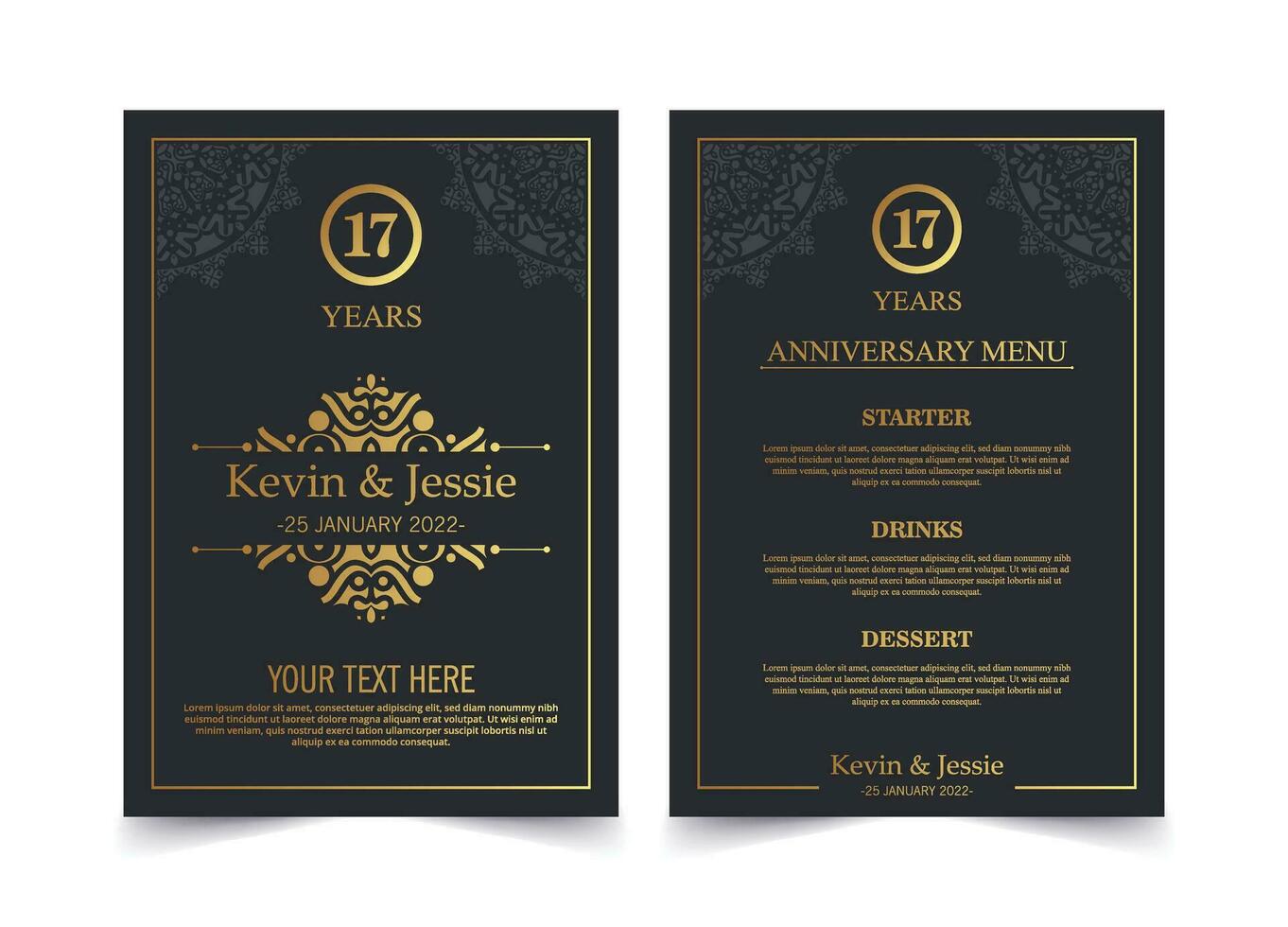 Luxury 17th anniversary menu design vector