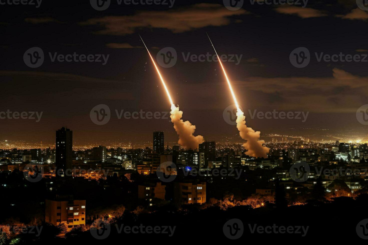 Iron Dome intercepting rockets over Israeli cities photo