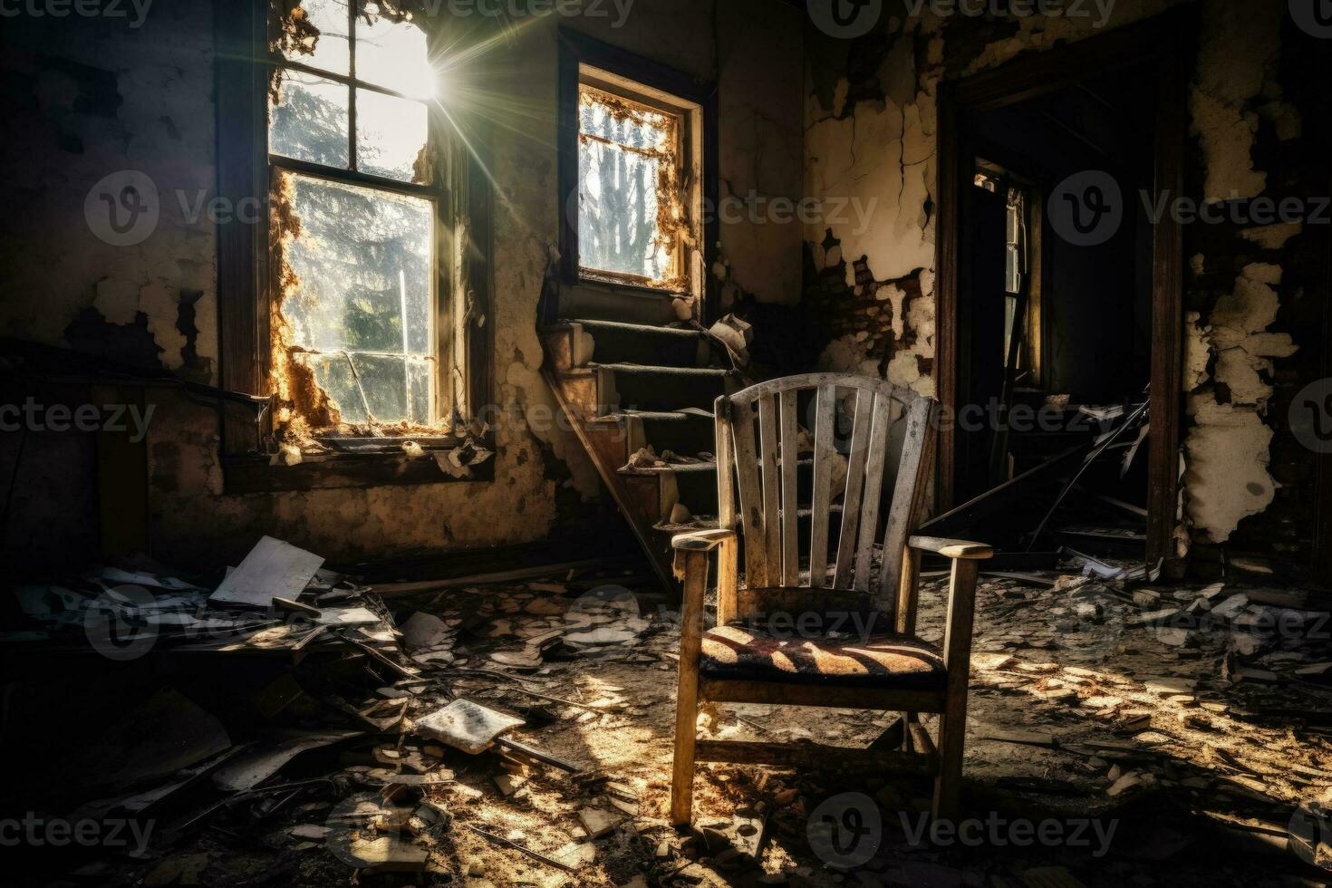 Desolate residential house decaying telling tales of forgotten times photo