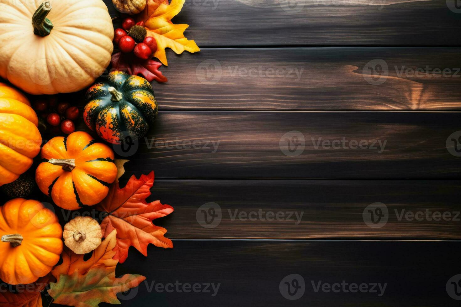 Artful autumn tablescape with stuffed pumpkin dishes background with empty space for text photo