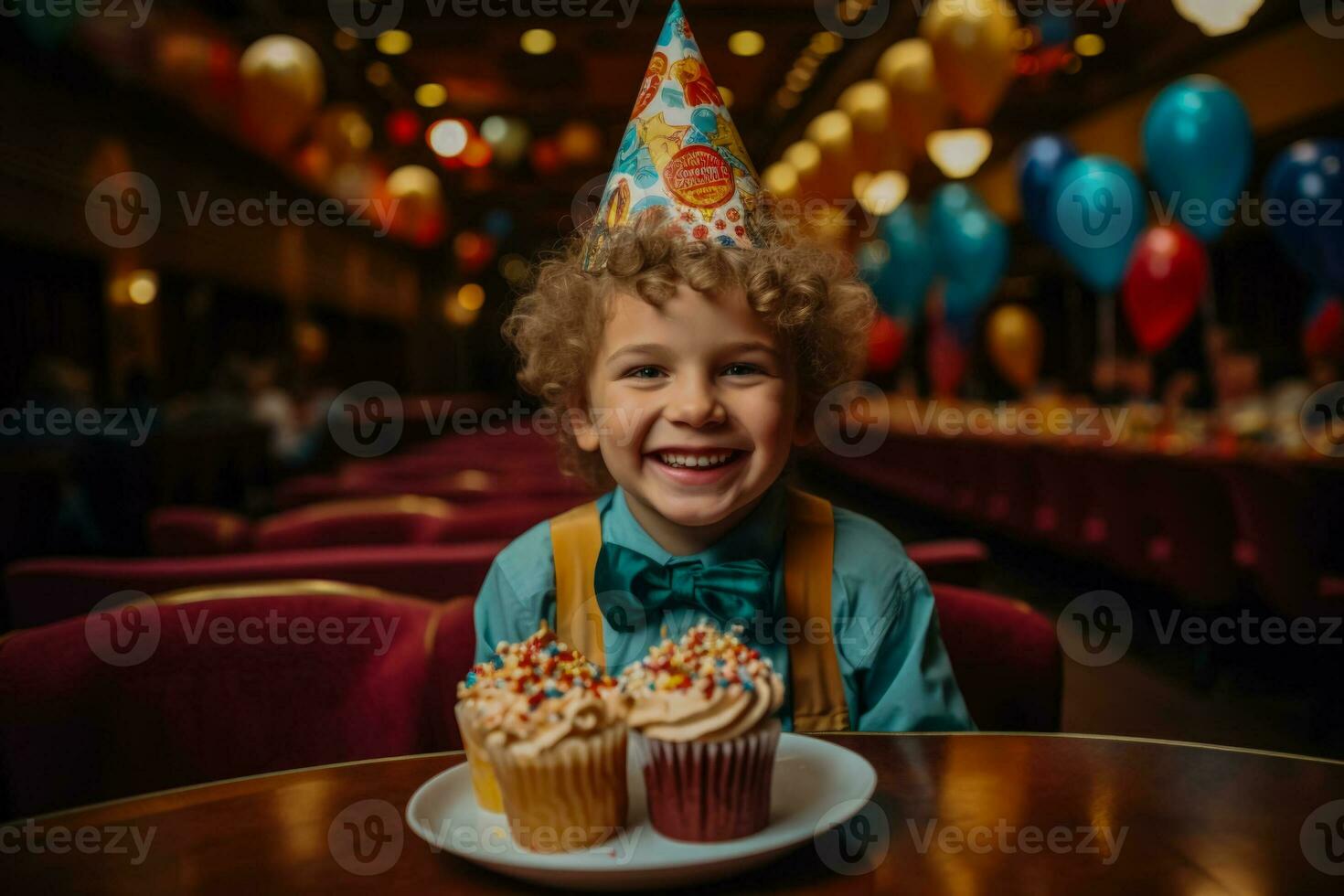 A child attending a theater themed birthday party complete with costumes and mini performances photo