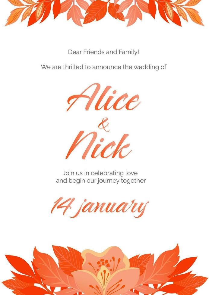 Decorative template card with colorful floral elements. Frames with flowers and leaves, can be used as wedding invitation, greeting card or in any decorative design. vector