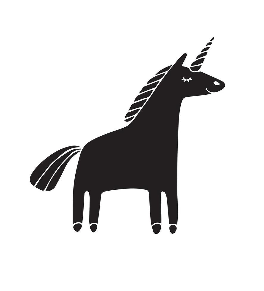 Vector flat cartoon hand drawn outline unicorn