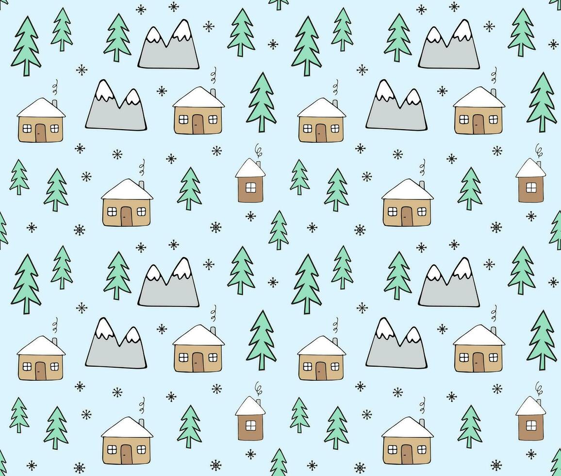 Vector seamless pattern of doodle country houses