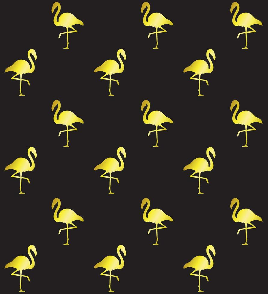 Seamless pattern of gold flamingo silhouette vector