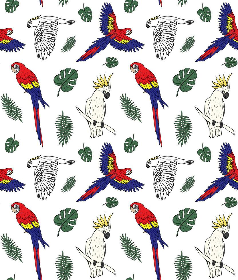 Vector seamless pattern of hand drawn parrot