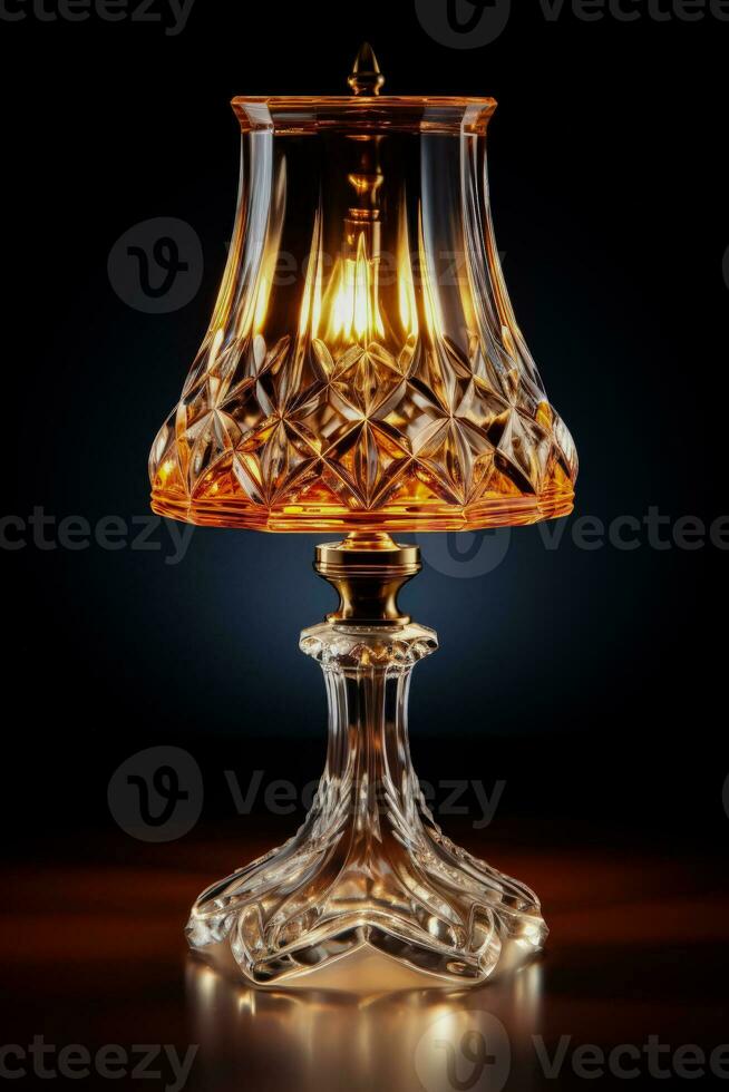 Elegant crystal table lamp emitting soft illumination isolated on a gradient background photo