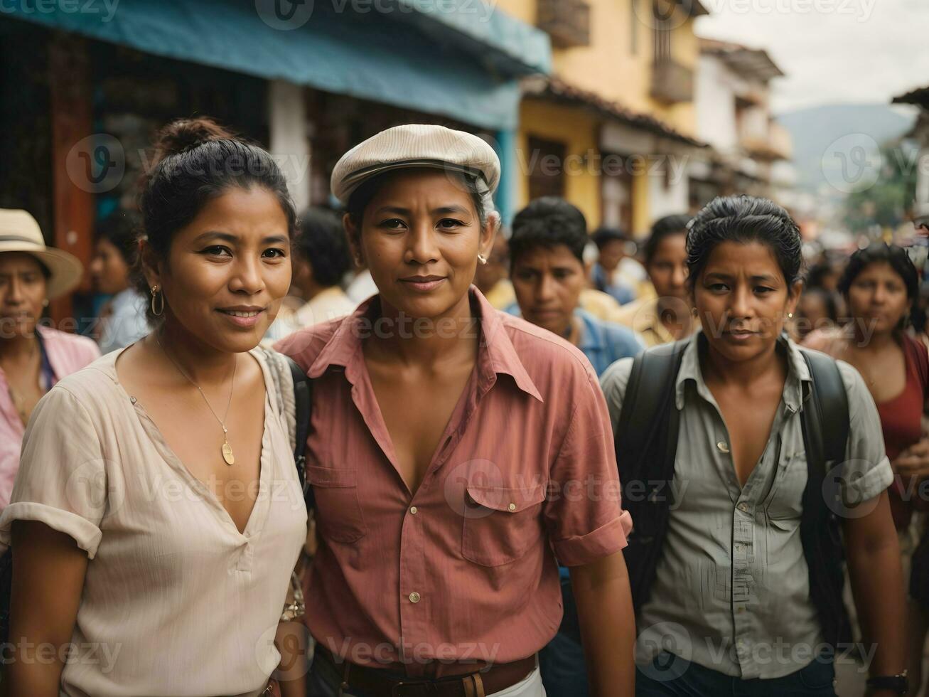 A bustling street corner in Colombia, where people of all ages and backgrounds come together to share their digital lifestyle photo