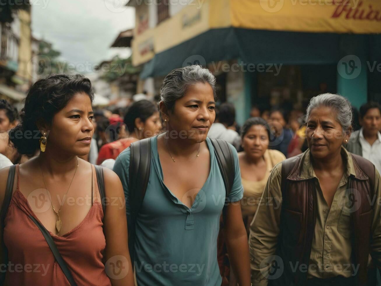 A bustling street corner in Colombia, where people of all ages and backgrounds come together to share their digital lifestyle photo