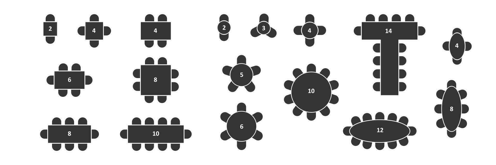 Seats plan scheme. Blue print. Type of tables for wedding or holidays. Vector