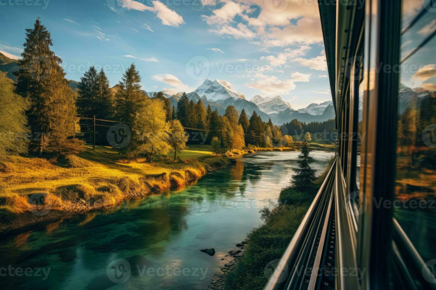 Picturesque landscapes seen from train windows photo