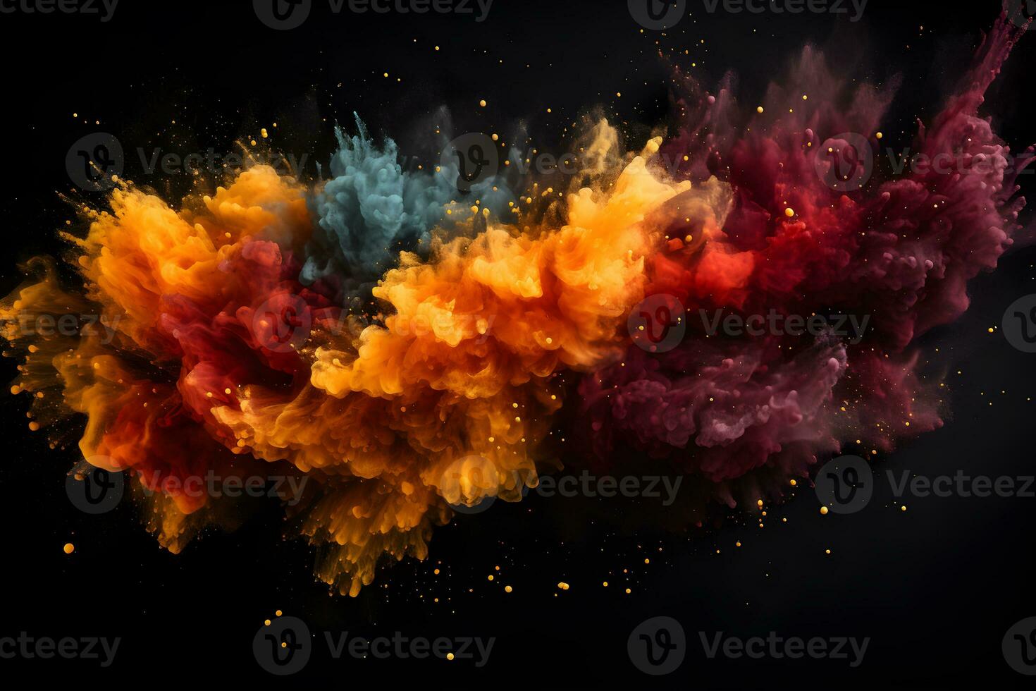 colored dust scattered on a black background Generative AI photo