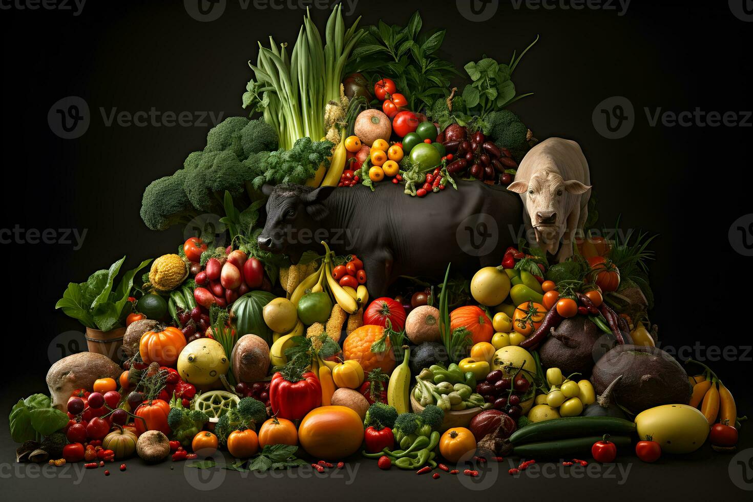 For health eat fresh vegetables fruits meat food Generative AI photo