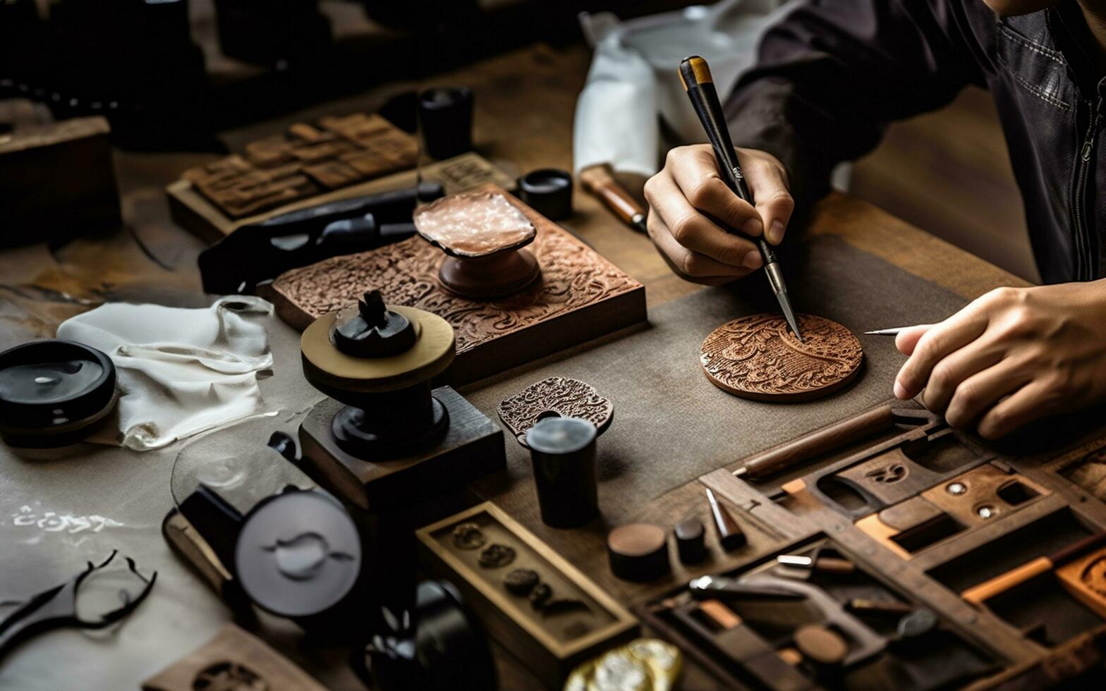 The Craft of Painting, A Hand, a Brush, and a Wooden Box photo