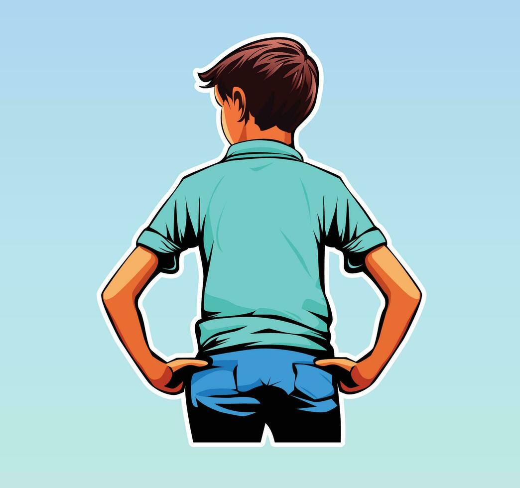 back view of boy hand on waist vector