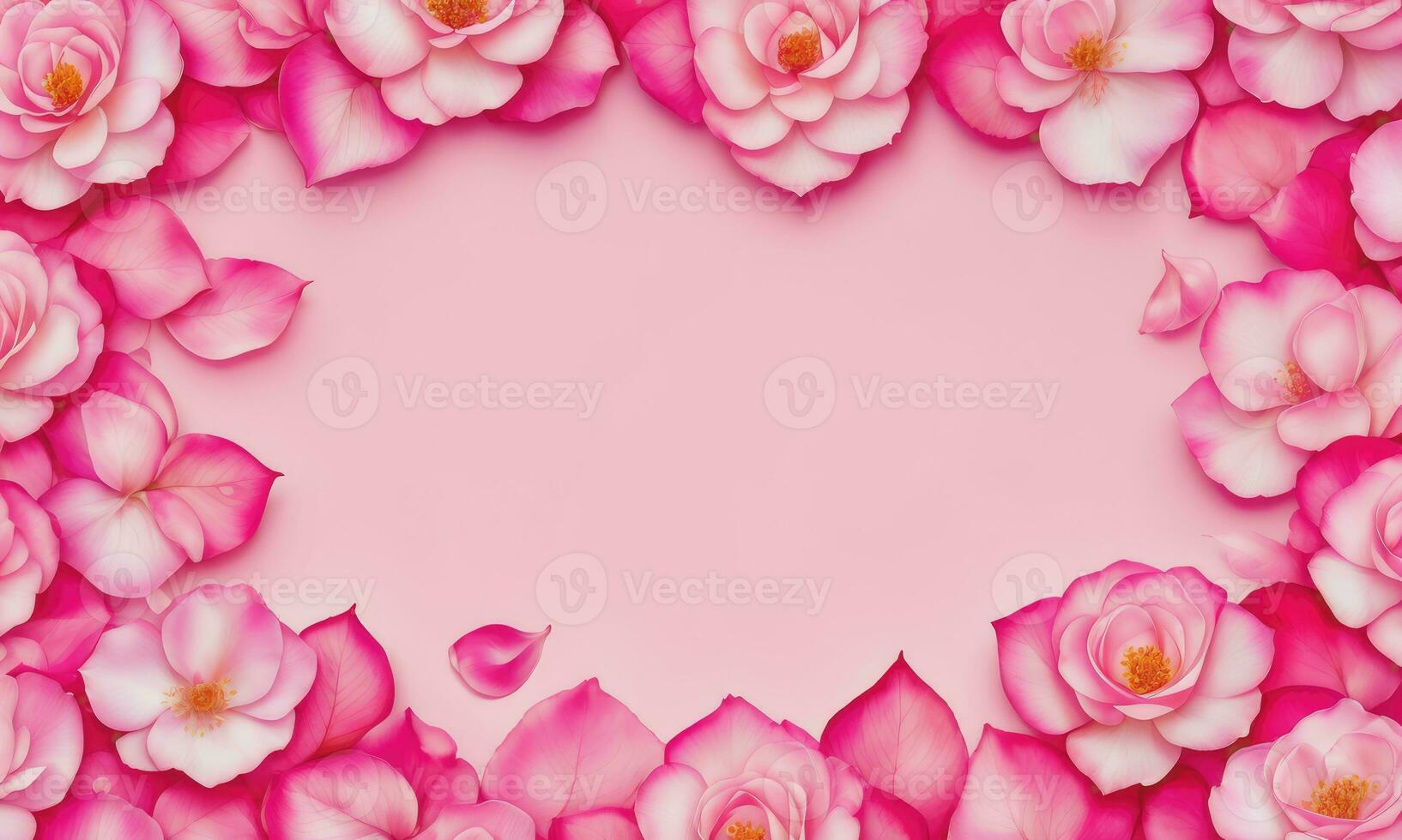 Pink rose petals set on pink background photo