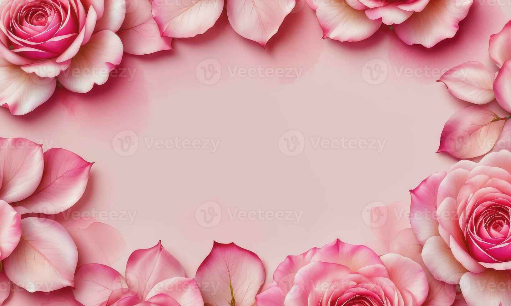 Pink rose petals set on pink background photo