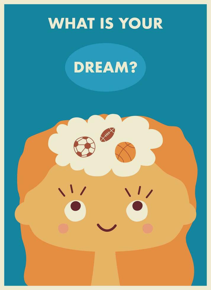 educational poster with a child dreaming of different sports vector illustration