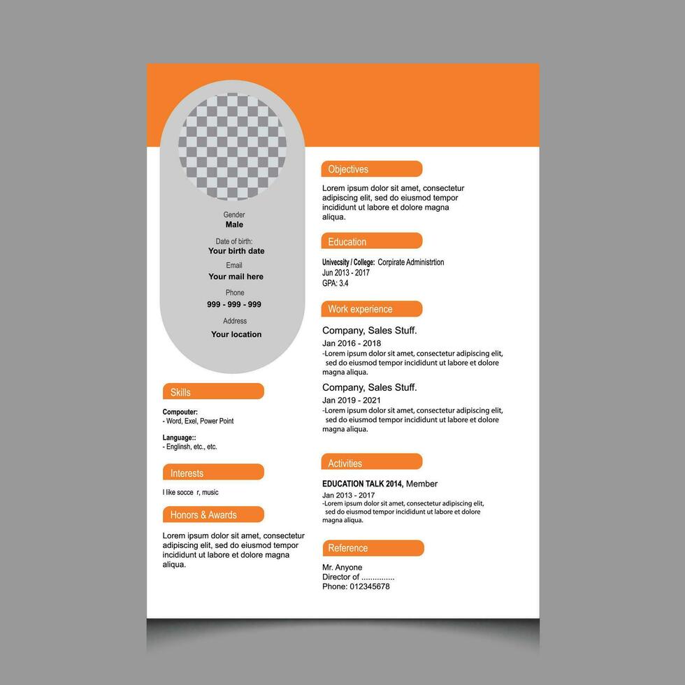 Infographic CV template. Classy employment interview minimalist sample simple applications resume creative vector illustration design. professional corporate curriculum vitae