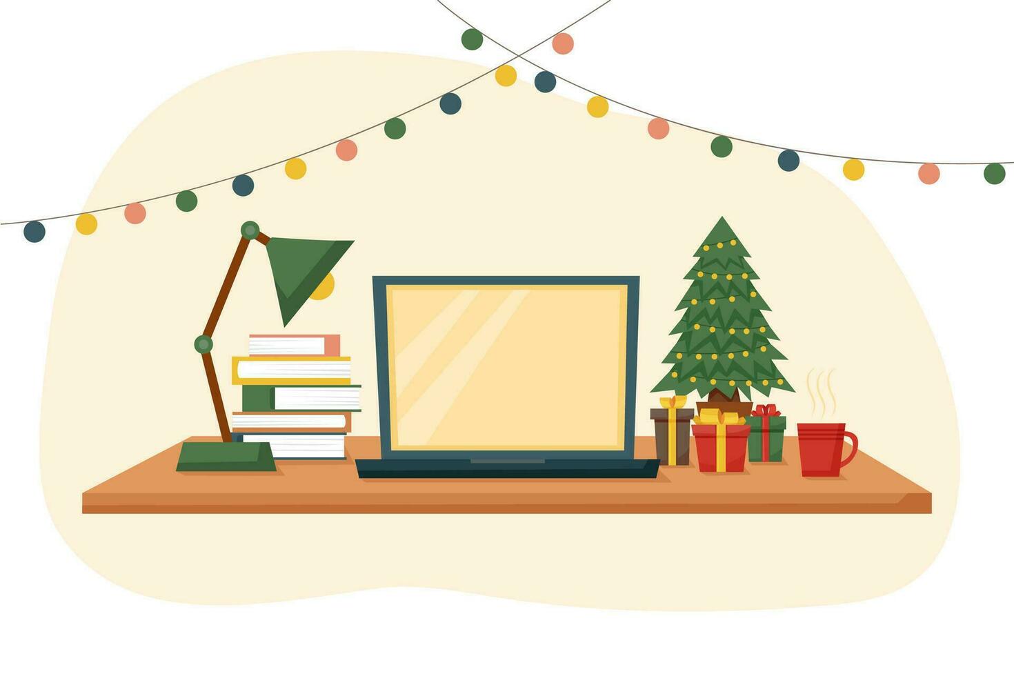 Christmas greeting background with laptop vector