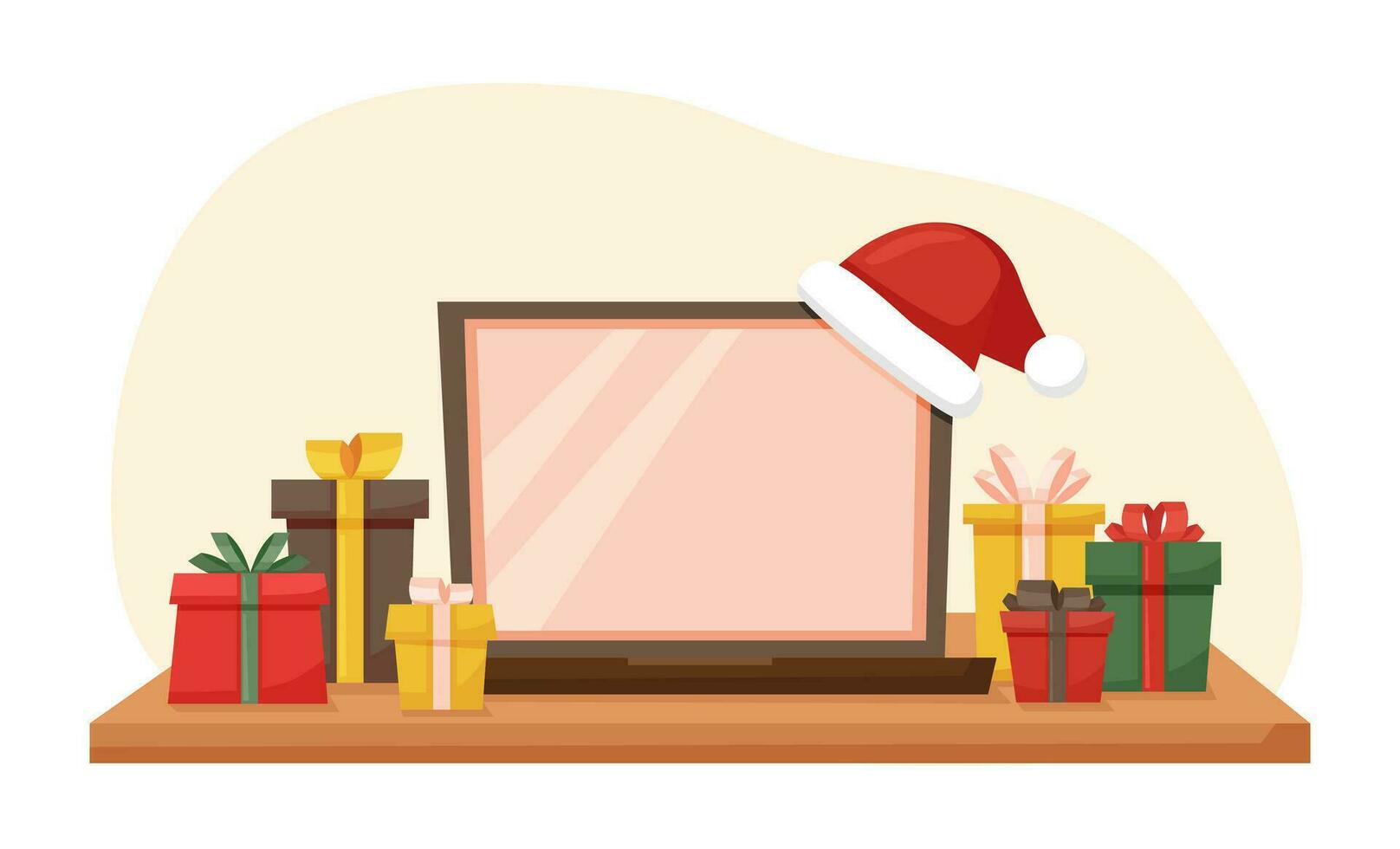 Christmas background with laptop and gifts vector