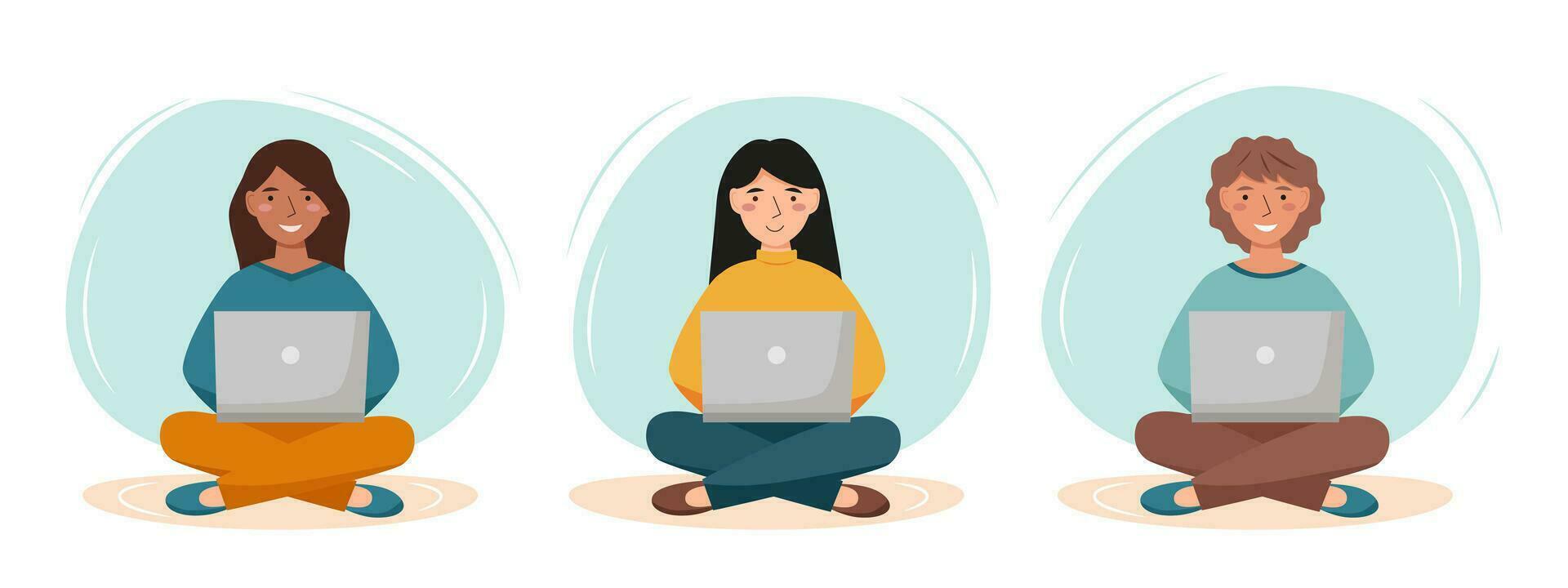 Women with laptop vector
