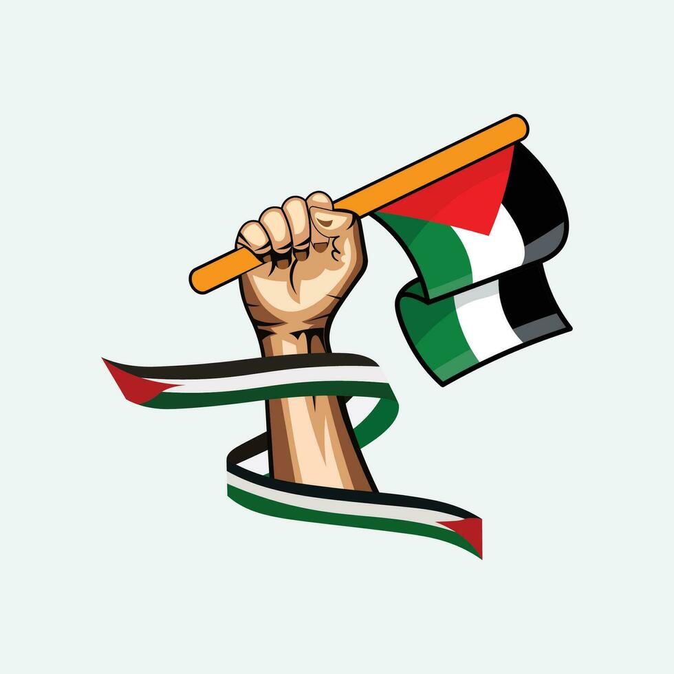 international day of solidarity the palestinian people with hand and flag vector illustration