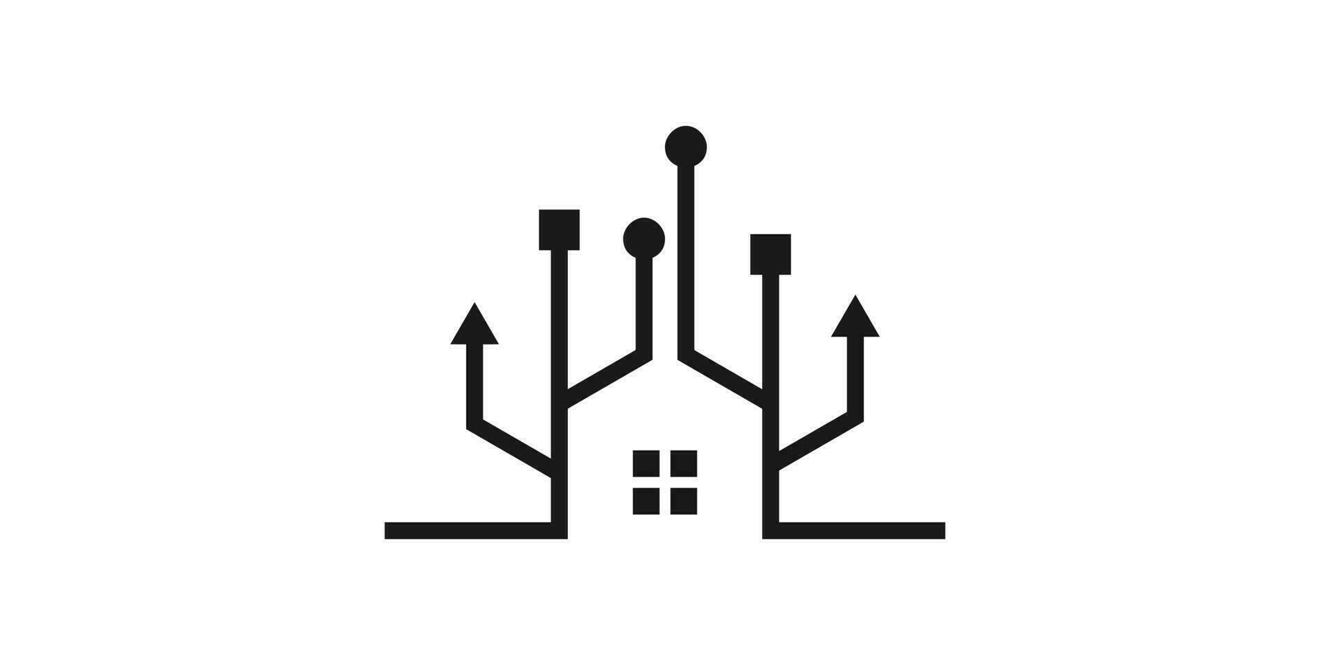 logo diseño combinatorio el forma de un casa con un datos cable. vector