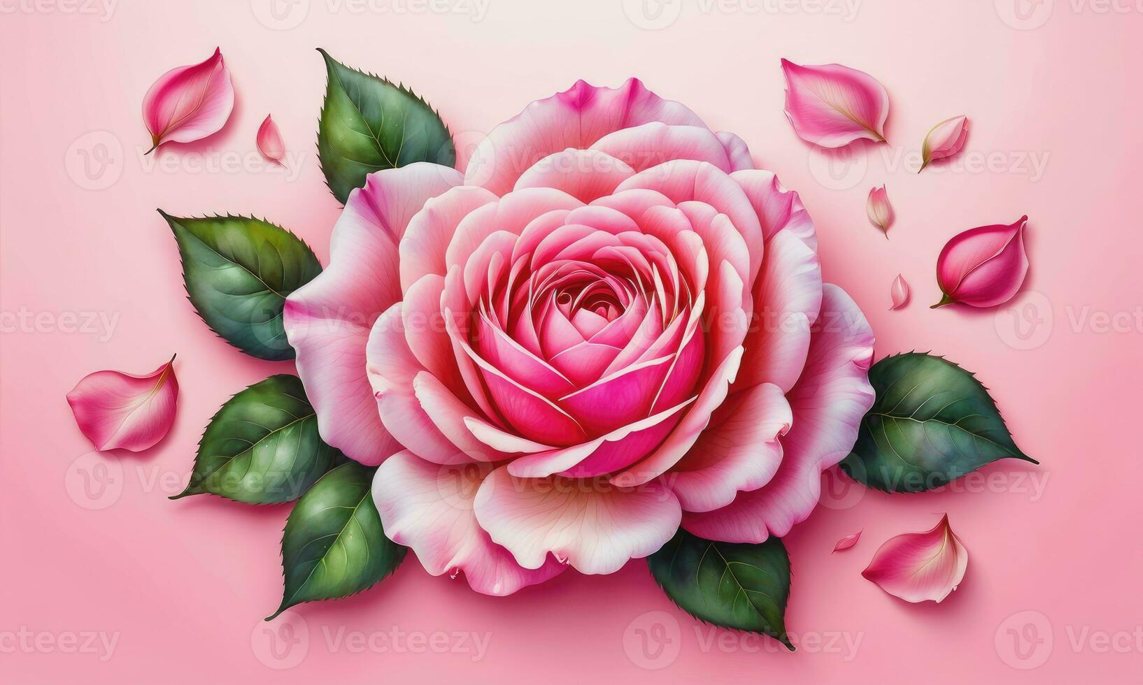 Pink rose petals set on pink background photo