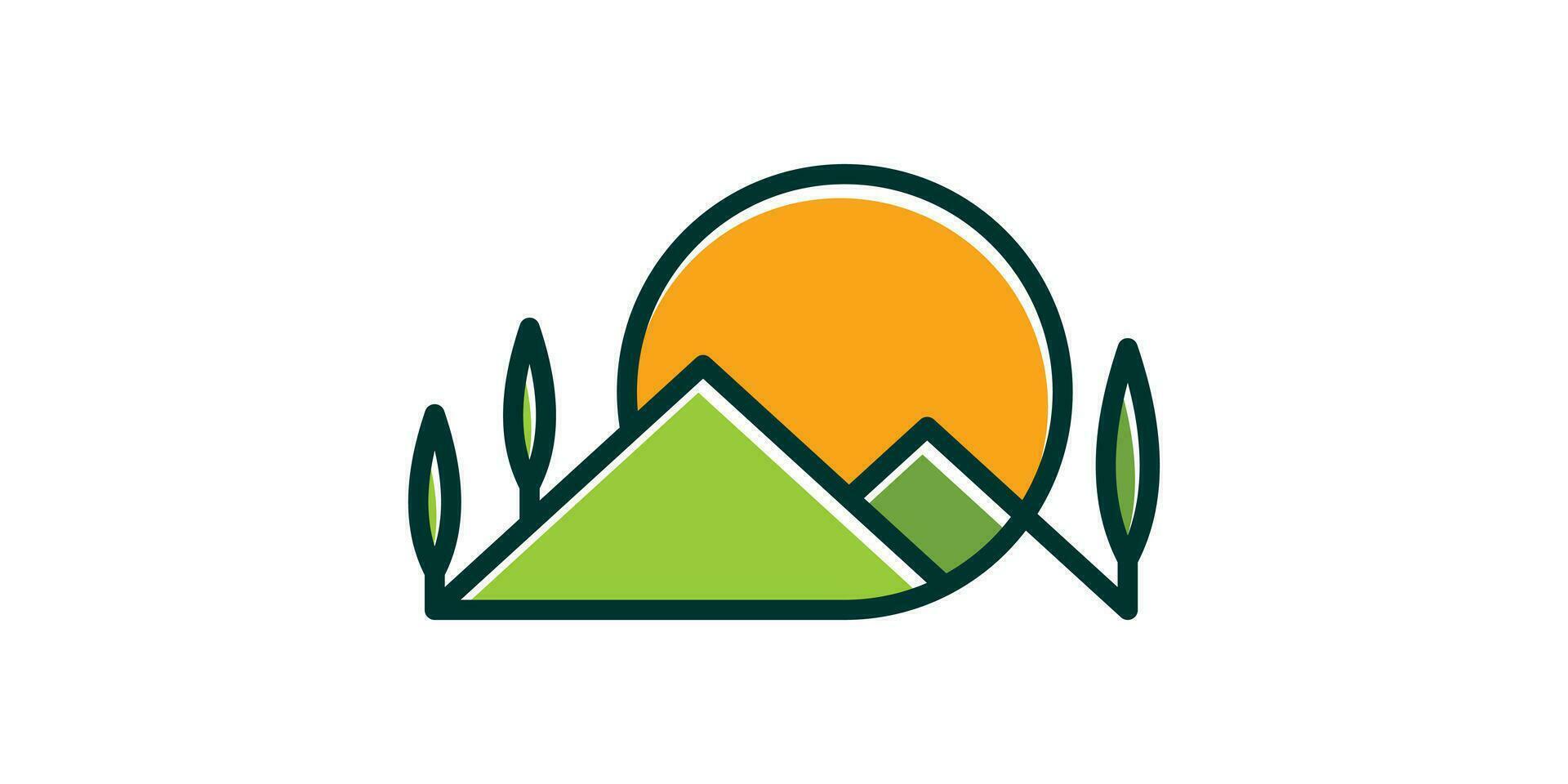landscape logo design with mountain elements made with minimalist lines. vector