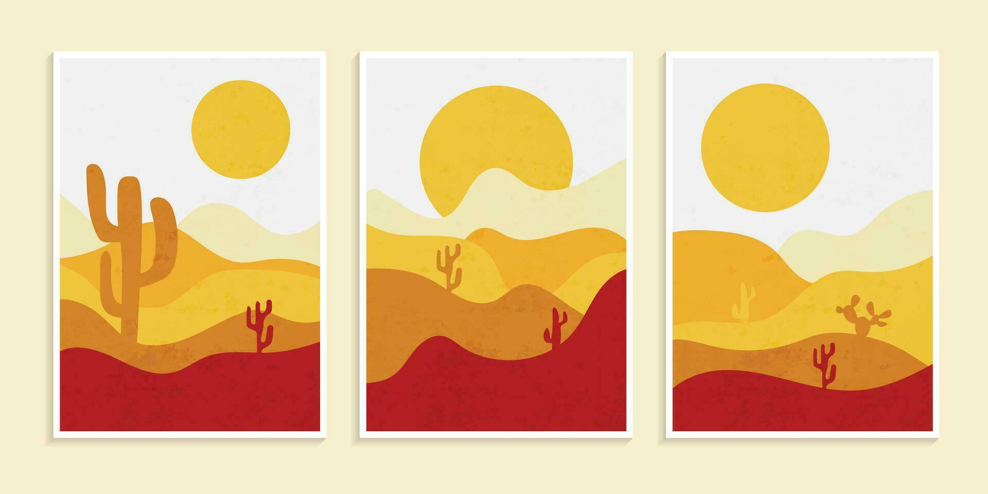Modern Boho Abstract Mountain Landscape Poster Set vector